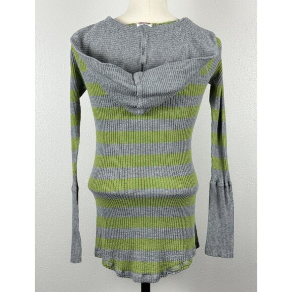 Mossimo Supply Womens Gray Green Striped Long Sleeve Hooded Sweater Size Large - Picture 2 of 14
